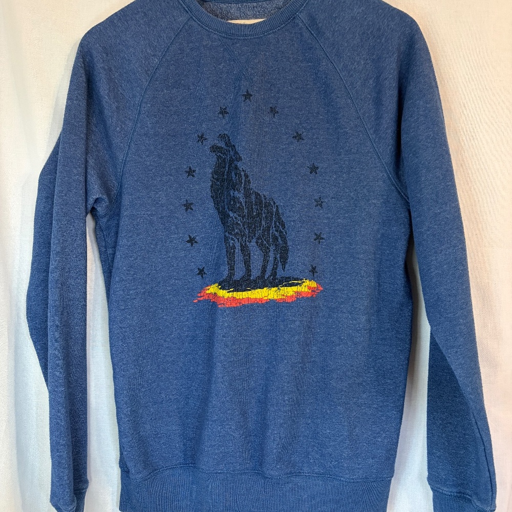 Levis Sweatshirt Retro Howling Wolf Silhouette Stars Blue Mens Small